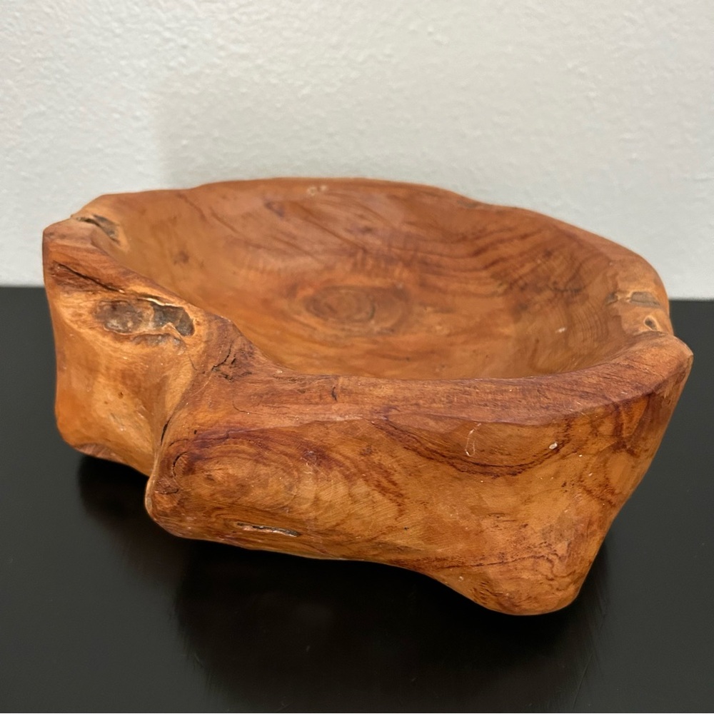 Vintage Hand-Crafted Burl Wood Accent Bowl Rustic Primitive Natural MCM 9x6x4”